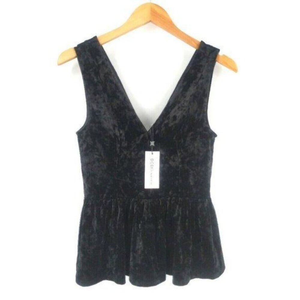 BCBGeneration Velvet Top Womens XS Black Fairy Grunge Goth Witchy Deep V